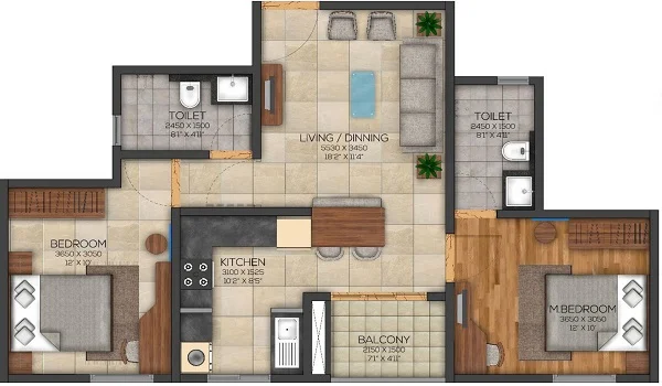 Brigade Utopia 2 Bhk Serene Floor Plan