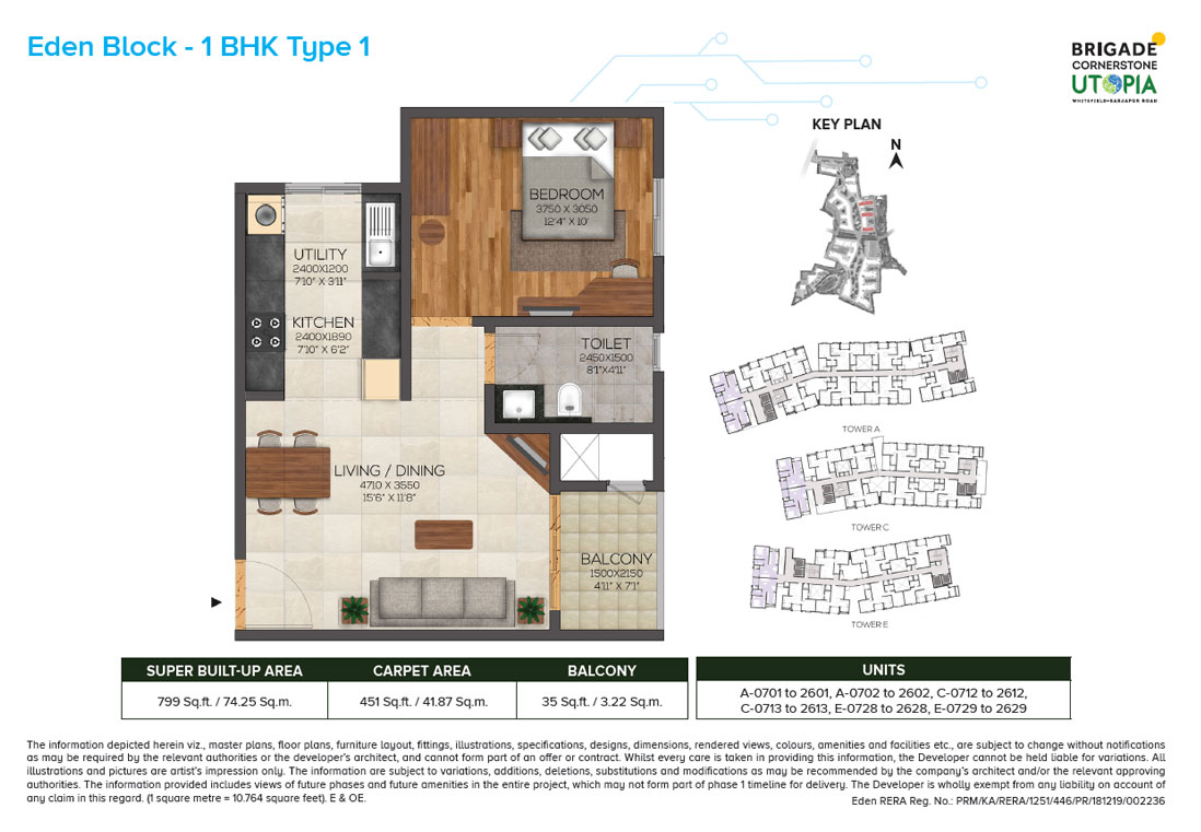 Brigade Utopia 2 BHK Floor Plan